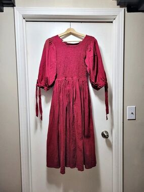 Smocked Midi Dress in Sangria Red NWT Bali Elf - Modest Holiday Dress